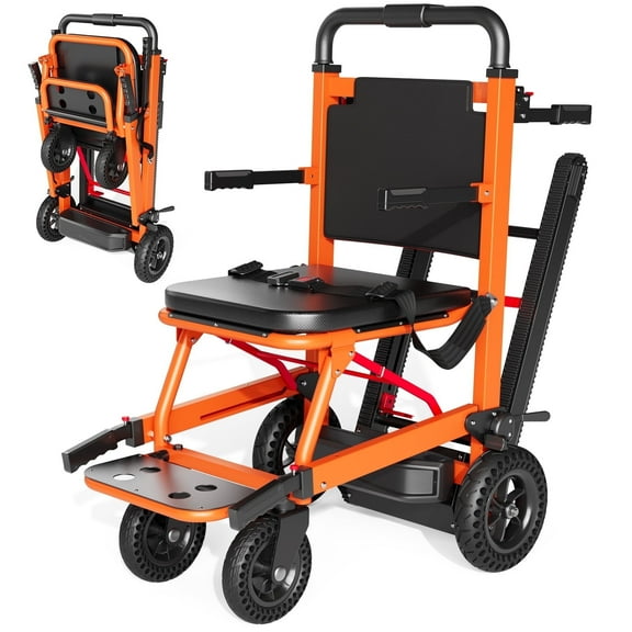 Ecojoy Electric Stair Climbing Wheelchair for Adults, Large Rear Wheels, Portable & Foldable, Orange, 441lb Limit