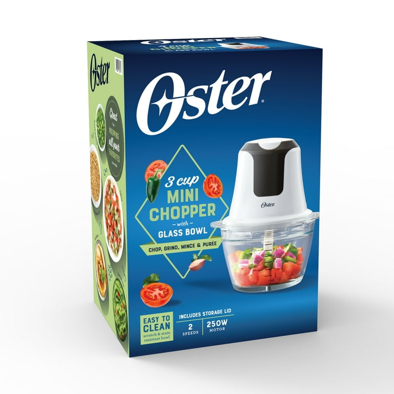 Oster® 3-Cup Mini Food Chopper with Durable Glass Bowl and 250-Watt Motor