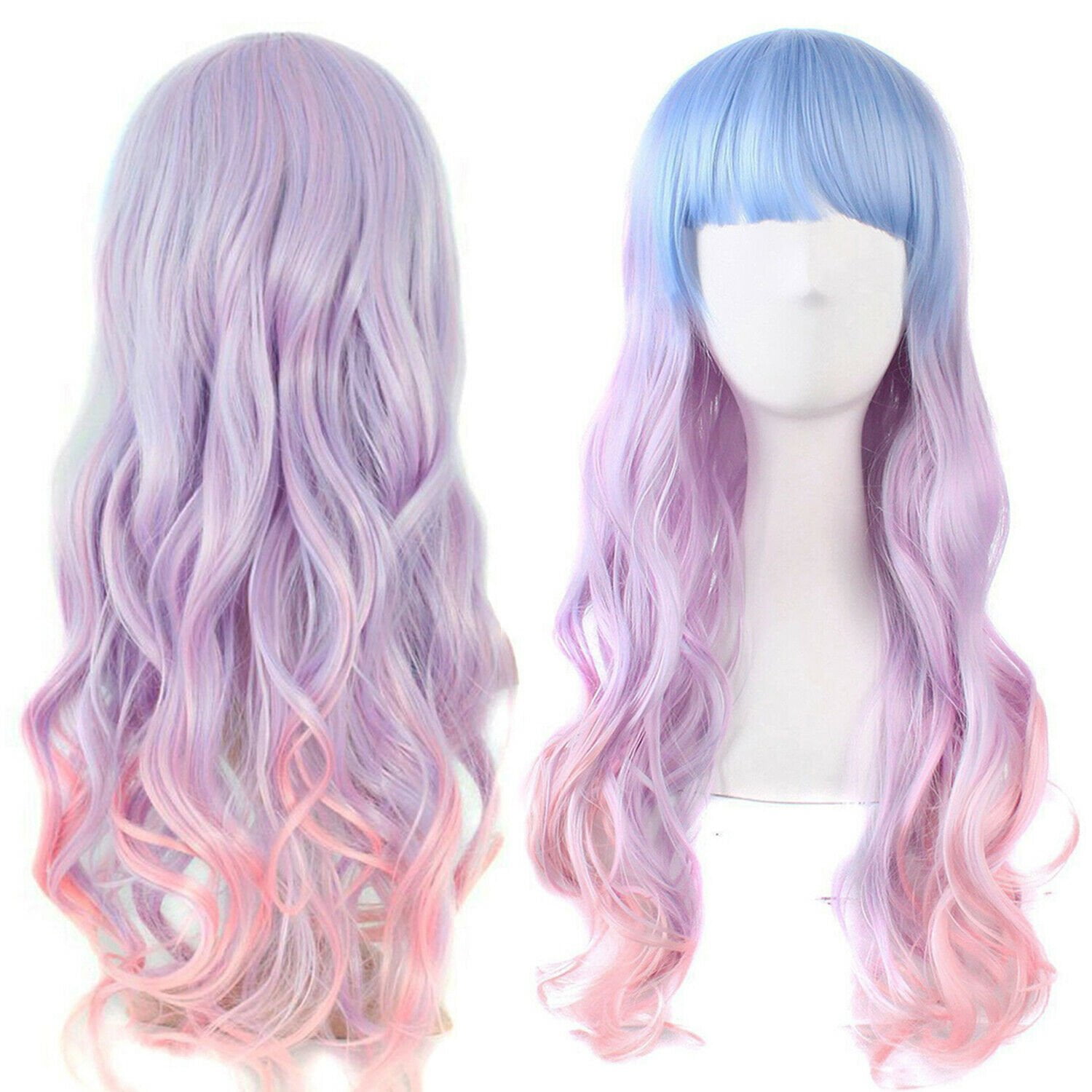 Blue Banana Bright Coloured Baby Pink Wavy Long Wig/Synthetic Hair With Fringe 
