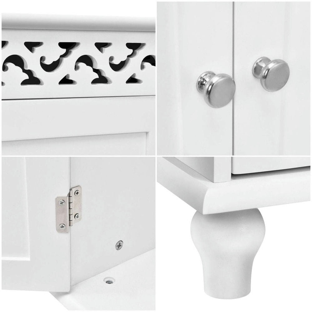 Finihen Storage Cabinet, Floor Cabinet, Wooden 2-Door Storage Cabinet Cupboard, for Bathroom, Living Room, Bedroom, Kitchen, White