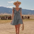 thumbnail image 7 of Women's Solid Color Sleeveless V Neck Mini Dress Ruffle Petal Sleeve Tiered Summer Dress Dark Gray XXL(XXL), 7 of 7