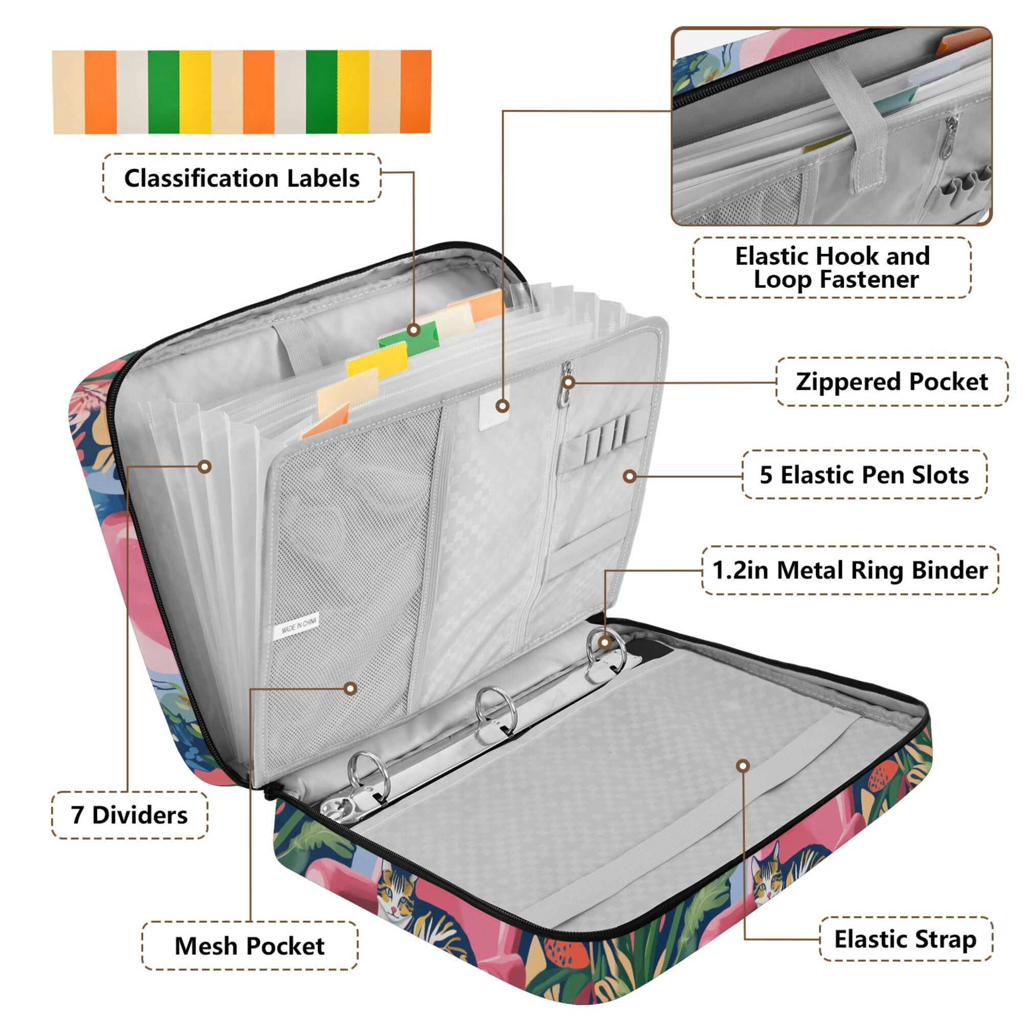 FORMRS Accordion File Folder A4 Size 7-Pocket Expanding Document Organizer Bag with 3 Ring Binder, Art Cat