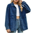 thumbnail image 2 of clear 50% off Usmixi Winter Womens Denim Jacket Womens Denim Coat Long Sleeve Button Down Lapel Vintage Boyfrined Jean Jacket Casual Solid Loose Stretchy Denim Outerwear with Pocket Up to 65% off, 2 of 7