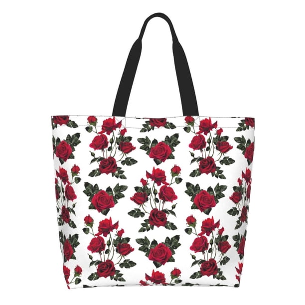 Disketp Rose Flowers Bolsa Tote Estampada para Mujer, Bolso de Hombro y de Mano para Compras y Viajes
