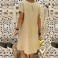 thumbnail image 3 of CHOK Robes Grandes Tailles pour Femmes Robes T-Shirt Robes pour Femmes Grandes Tailles Manches Courtes Col en V Robe d'Été Ample en Coton et Lin Haut Chemise Robe pour Femmes 2022 Robes de Plage, 3 of 6