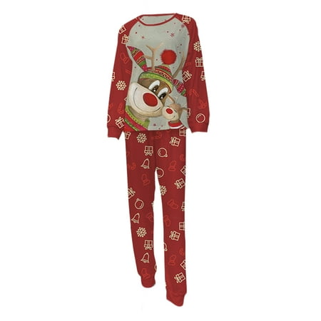 

XBTCLXEBCO Family Christmas Pajamas Matching Sets Cartoon Elk Print Tops + Pants