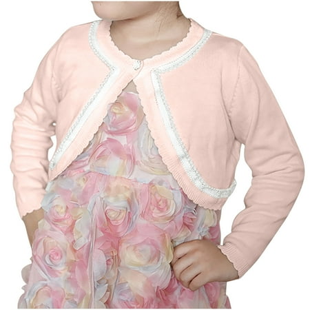 Shrug Sweater for Girls 18m-13t Long Sleeve Pearls Bolero Cropped Cardigan School Uniform Fashion Knit Tops Pink 4 Years
