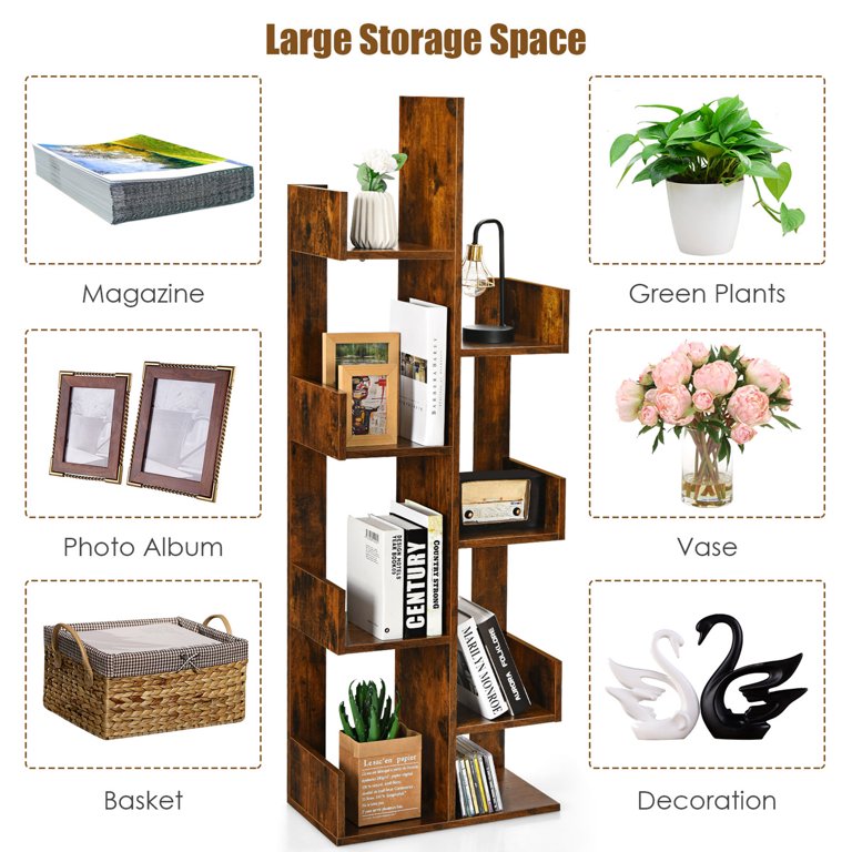 Free Shipping! Gymax 8 Shelf Bookcase, Brown Wood Bookshelf with