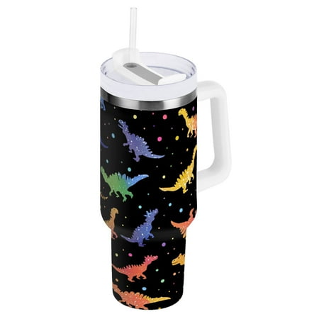 

JSTEL Rainbow Dinosaur Dino Polka Dots 30 oz Tumbler Stainless Steel Water Bottle Vacuum Insulated Cup with Straw Lid & Handle For Travel Car Cup Holder