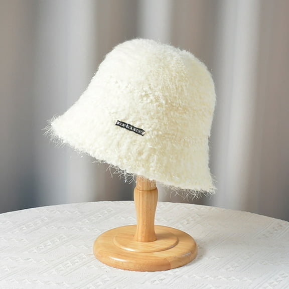 Beanie for Men Women Warm Winter Knit Cuffed Beanie Women's Fashion Face Solid Color Winter Plush Warm Cold Fisherman Hat White