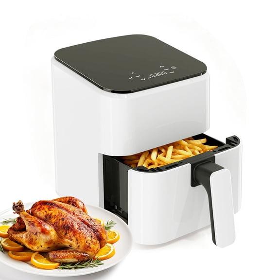 Dozzle 3QT Compact Digital Air Fryer, 400℉ Precision Heating, One-Touch Auto Shut-off, Nonstick Basket Dishwasher-Safe for Healthy Roast, Bake, Broil & Reheat, White