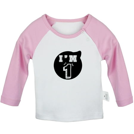 

I m 1 Happy First Birthday Novelty T shirt For Baby Newborn Babies T-shirts Infant Tops 0-24M Kids Graphic Tees Clothing (Long Pink Raglan T-shirt 0-6 Months)