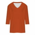thumbnail image 4 of ZQGJB 3/4 Sleeve Tops for Women Solid Color Casual V Neck Summer T-Shirts Trendy Cute Plain Basic Tees Shirt Lightweight Cozy Tunic Blouse Orange M, 4 of 5