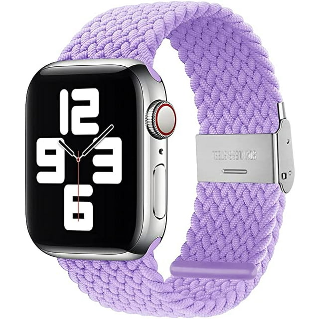 Boucle Solo Tressée Réglable avec Boucle Compatible avec Bracelet Apple Watch pour Hommes et Femmes, Bracelet Doux en Nylon Extensible pour iWatch Series SE 6 5 4 3 2 1 (Violet Clair, 38/40mm)