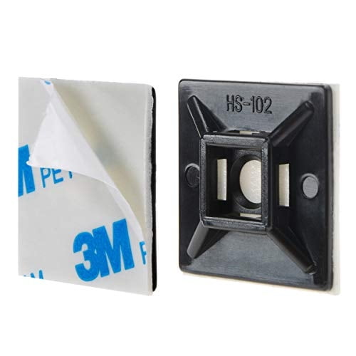 100 PCS 1.1" Negro 3M Back-Glue Autoadhesivo Cable Zip Tie Montajes de Alambre Clips de Cable Soportes de Gestión de Anclajes Organizador Titulares