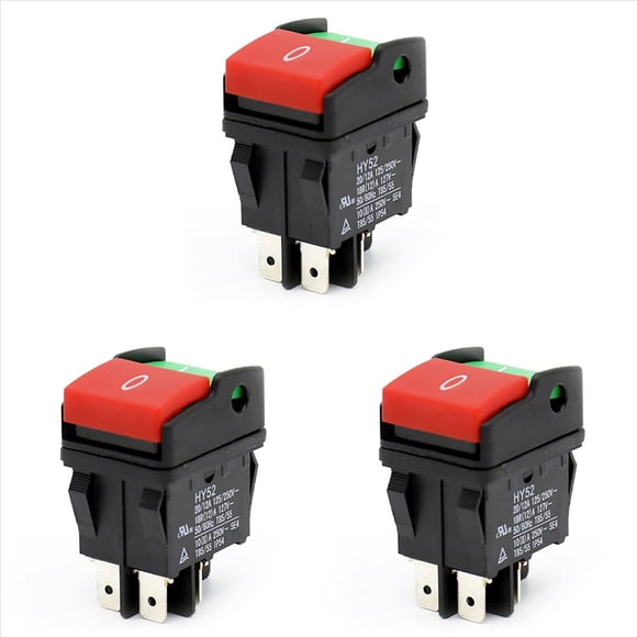 3X Interruptores de Botón Eléctricos Industriales, Botón Pulsador HY52 para Interruptor de Dispositivo Mecánico con Luz 125/250 V