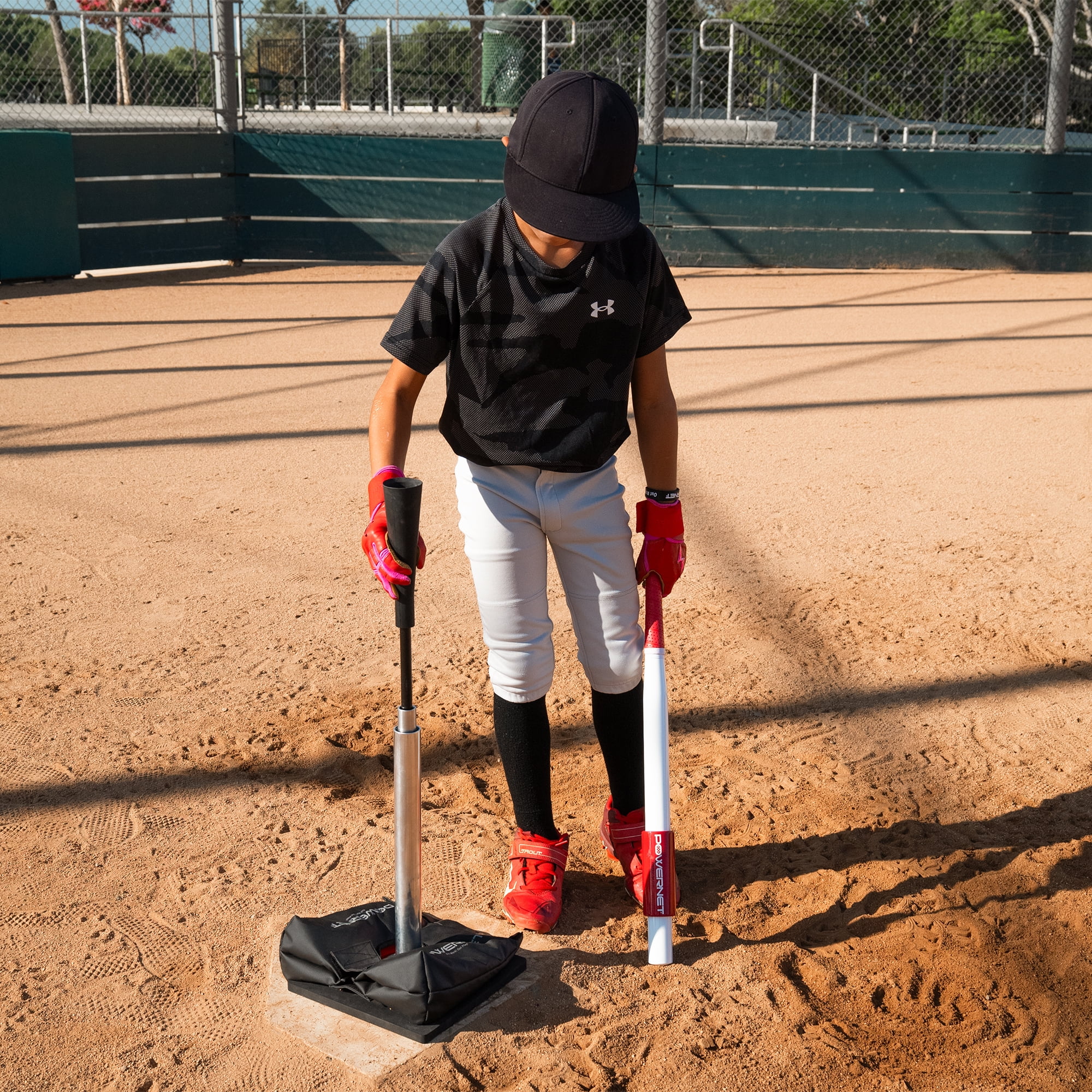 PowerNet Pro Softball Baseball Batting Tee, 25-45 Inch Adjustable Height Tee, Includes Sandbag Pro for Added Stability, Universal Baseball Tees for Hitting Drills
