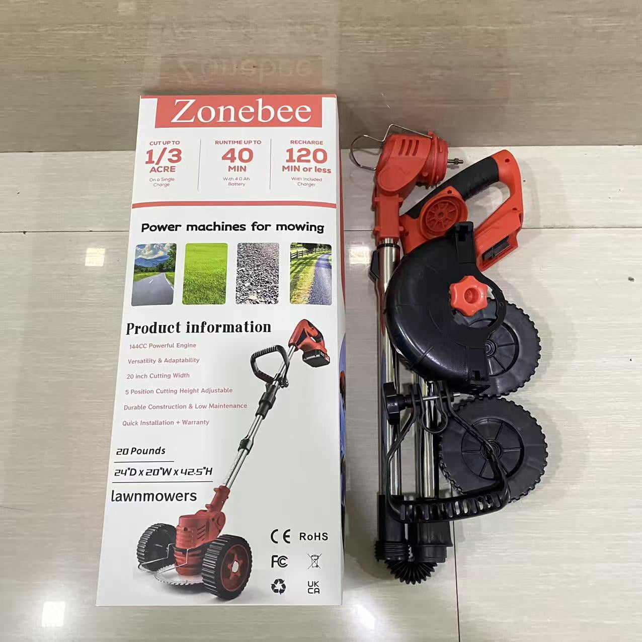 Zonebee Power machines for mowing,14-Inch Cordless String Trimmer & Edger, (2 x 21V 4.0Ah Electric Brush Cutter Battery Powered), with Auxiliary Bracket