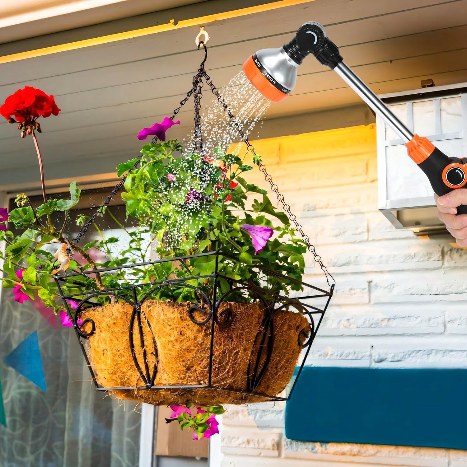 Garden Hose Watering Wand 17.5", 8-Pattern Spray Nozzle with Thumb Control