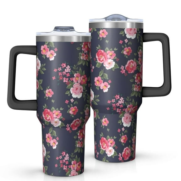 OBREWU Pioneer Flower Tumbler with Handle and Lid,Pioneer Flower 40oz Double Wall Vacuum Insulated Tumbler,Cups Gift for Women and Men