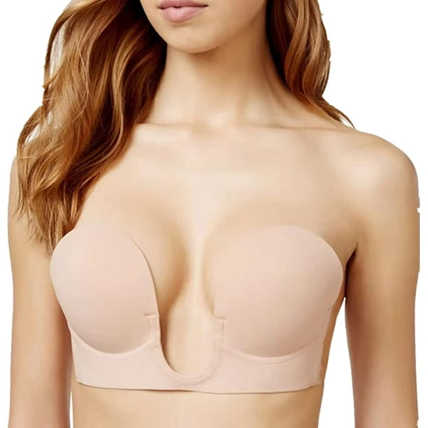 Adhesive Bra Deep U-Shaped Plunge Sticky Bra Silicone Invisible Bra Push up  Strapless Bras for Women 