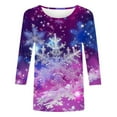 thumbnail image 4 of Mifsaly Christmas Shirts for Women Plus Size 3/4 Sleeve Pullover Tops Crewneck Xmas Funny Printed Classic T-Shirts Bright and Merry Festival Party Blouse 2025 Holiday Gifts Outfits, 4 of 5