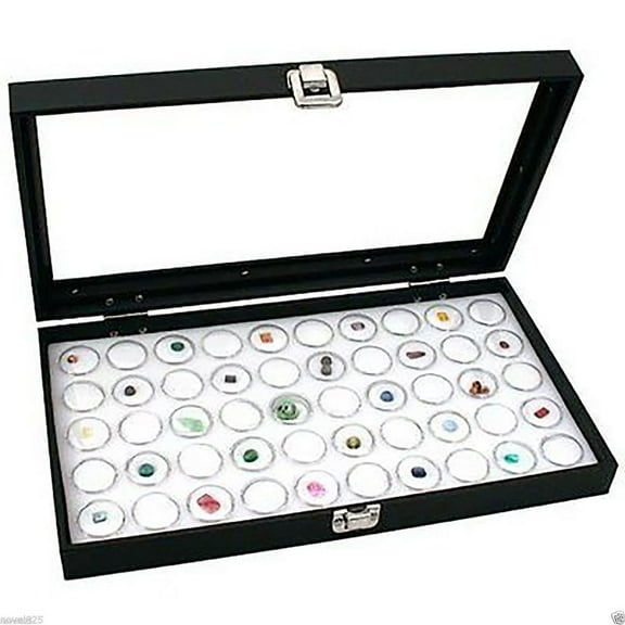 Glass Top Jewelry Display Case Box White 50 Gem Jars New