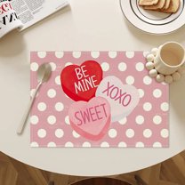 Plyzle Valentine's Day Placemat - Linen Dinner Mat with Heart Pattern 17.7x11.8cm, Romantic Table Decor for Couples Gifts & Home Dining Setting,1 Pcs Table Placemat