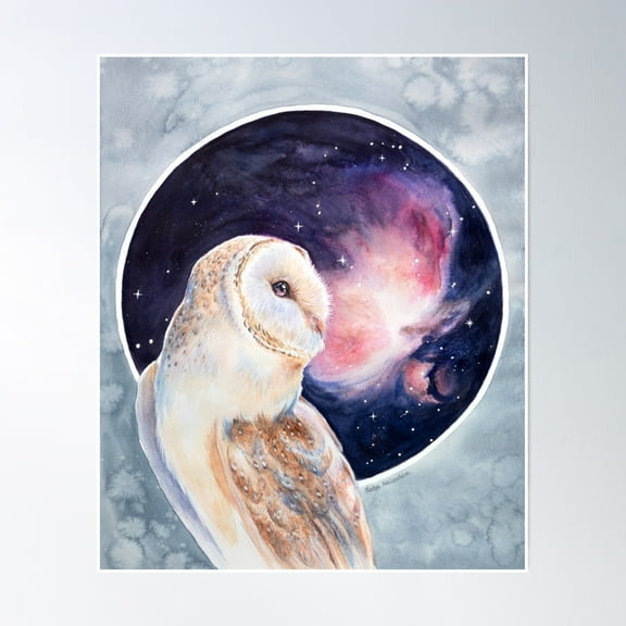 Orion Nebula Owl Watercolour - Original Version Poster Wall Art, Modern Wall Decor, 8x12 UNFRAMED