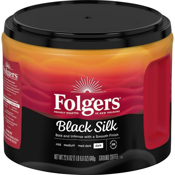 Pack of 2 - Folgers Black Silk Dark Roast Ground Coffee, 22.6 Ounce Canister