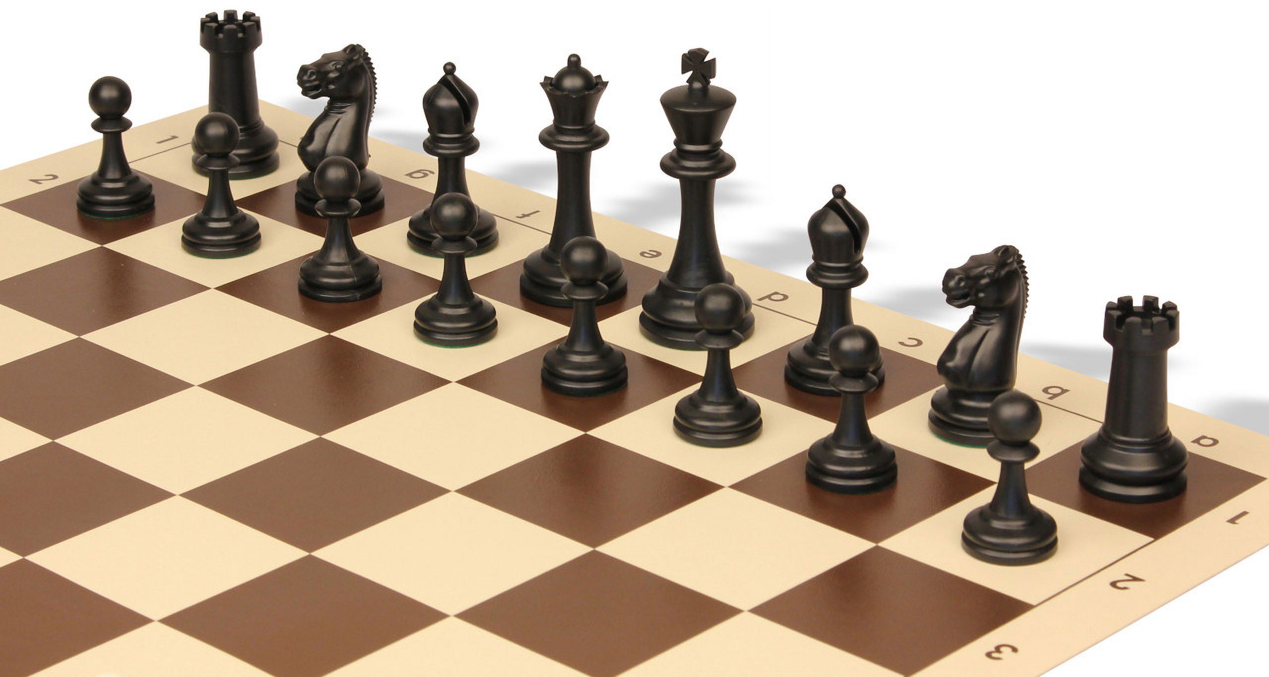 Master Series Plastic Chess Set - Black & Ivory Pieces with Vinyl Rollup Board - Brown