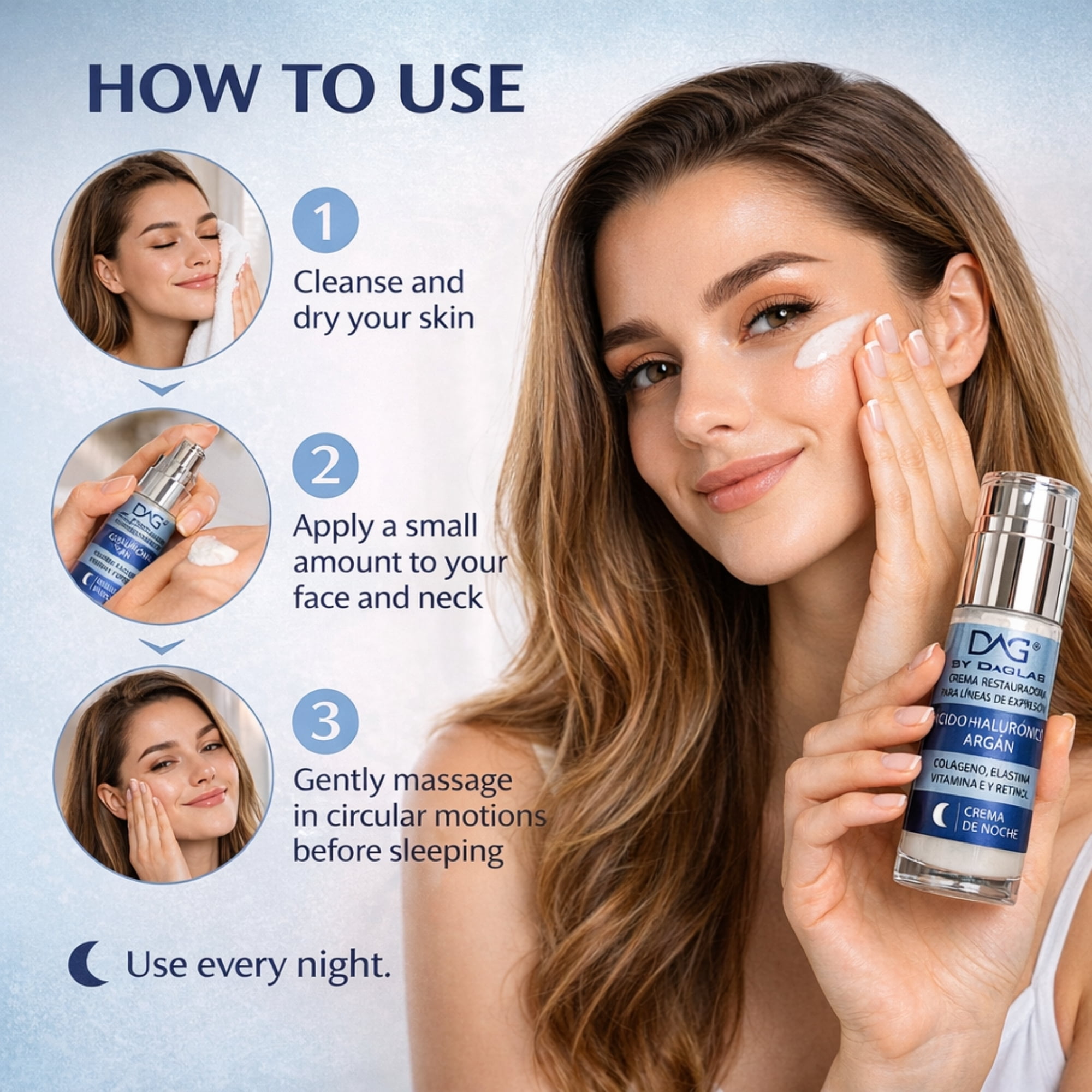 DAG by DAGLAB Night Face Cream with Hyaluronic Acid and Argan Oil, Hydrating Facial Cream, Lightweight Moisturizer for All Skin Types, 1.3 fl oz
