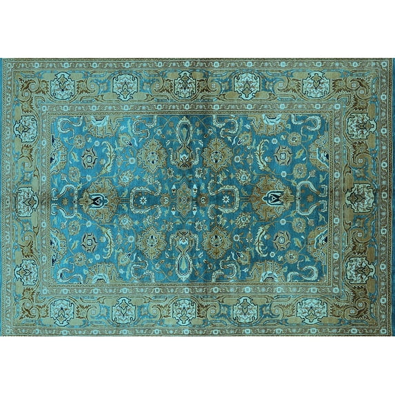 Ahgly Company Indoor Rectangle Oriental Light Blue Industrial Area Rugs, 8' x 12'