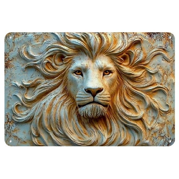 Art Deco 3D Lion Relief Iron Wall Art, 8x12 Inch, Anti-Bending Metal Tin Sign, Multipurpose Vintage Home Decor for Living Room, Bathroom, Bedroom, Garden, Dining, Bar, Cafe
