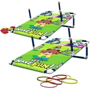 KidzAdventure 2 in 1 Cornhole Set Game |2FT x 3FT Bean Bag Toss N Ring Toss Game Set | Best Kids and Family Outdoor Games for Yard, Beach and Lawn (Two Boards)