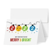 2022 Happy New Year - Blank Holiday Greetings Fold Over Cards & Envelopes, Funny Emoji Cards - for Christmas and New Year’s Gifts and Presents | 25 Cards and 25 Envelopes per Pack | 4.25 x 5.5 (White)