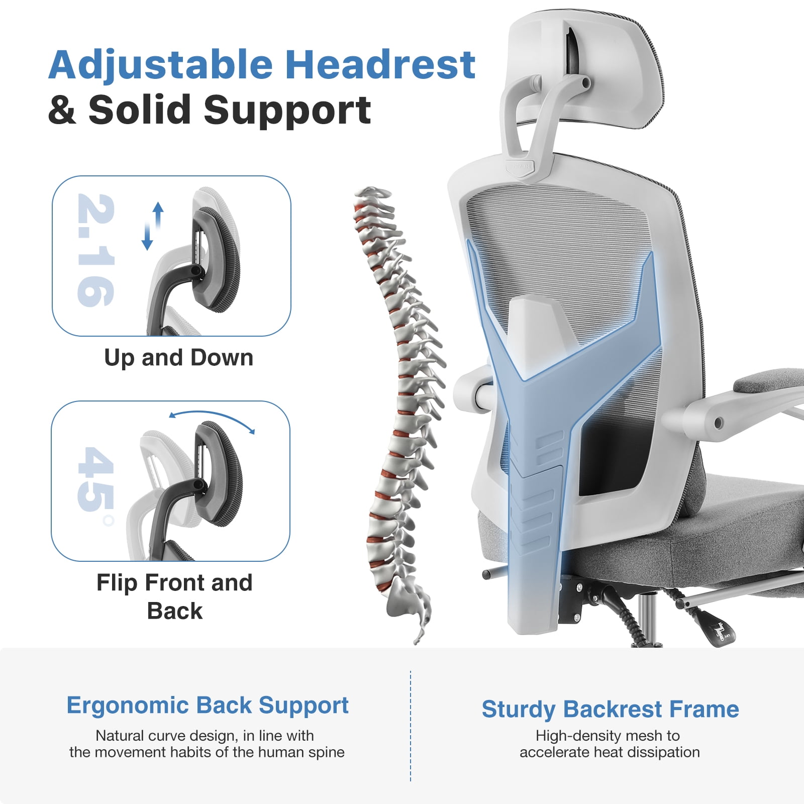 CONCETTA Mesh High Back Ergonomic Office Chair with Lumbar Support - Grey