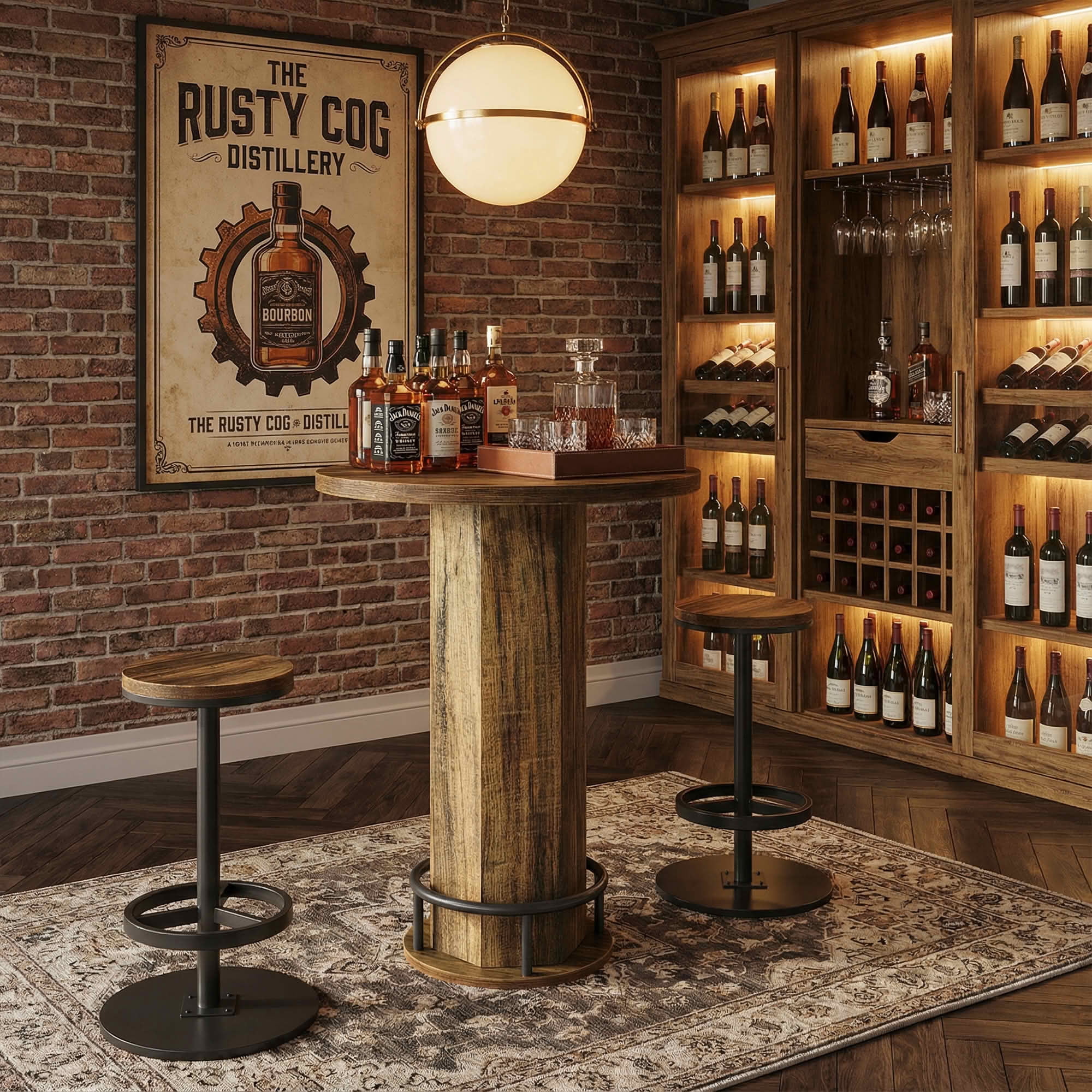 MAYEERTY Bistro Set with 2 Barstools, Round Pub Cocktail Table and Chairs, Modern Farmhouse Industrial Bar Height Dining Set for Small Space