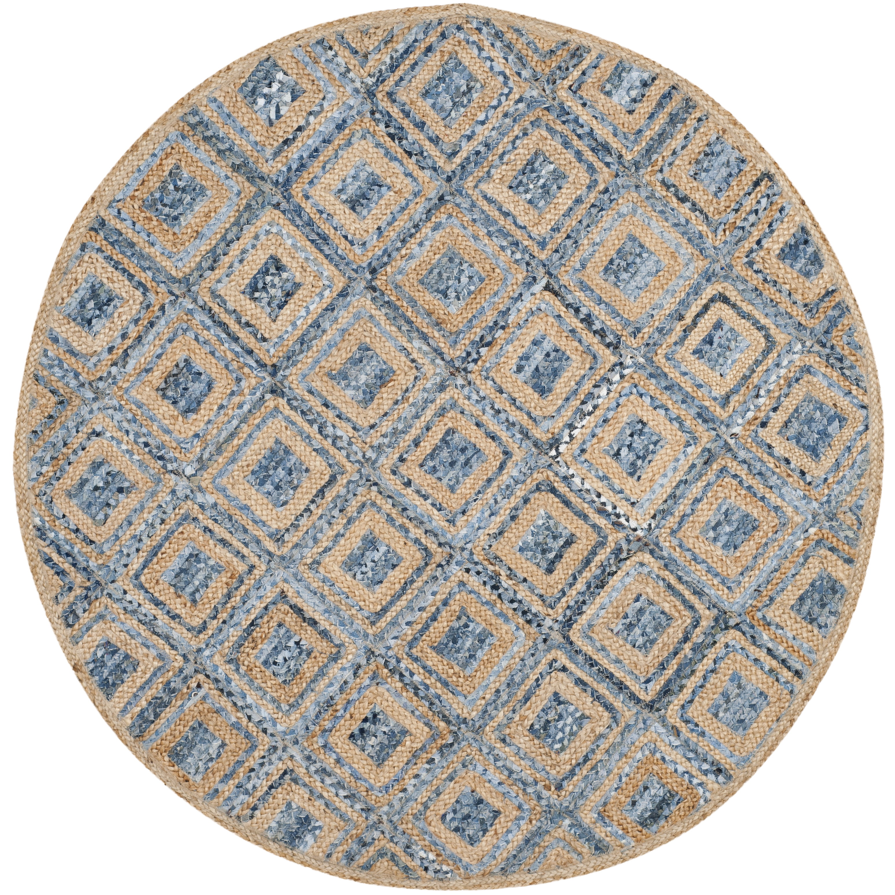 SAFAVIEH Cape Cod Alayna Geometric Area Rug, Natural/Blue, 4' x 4' Round