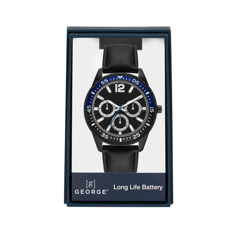 George Men's Black Strap Two Color Bezel Wristwatch