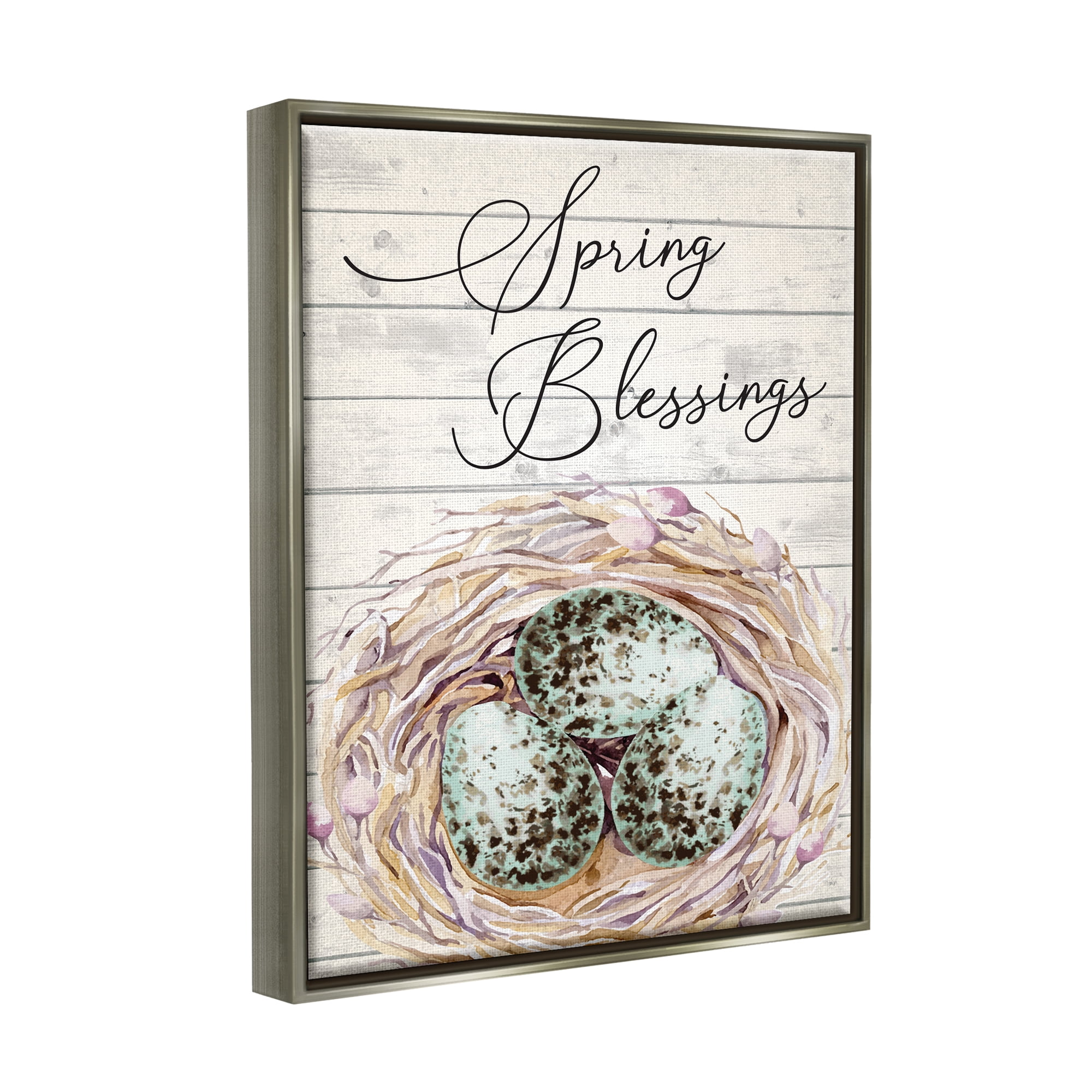 Stupell Spring Blessings Bird Nest Nature Holiday Painting Gray Floater Framed Art Print Wall Art