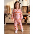 thumbnail image 4 of Cjfdfy Toddler Baby Girls Halloween Pajama Set Pumpkin Bow Print Button Down Long Sleeve Tops And Pants Infant Cute My First Halloween Holiday Sleepwear 1-6Y, 4 of 9
