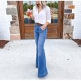thumbnail image 1 of Pantalones vaqueros finos de cintura alta con microelásticos y pierna ancha para mujer Pantalones finos y de pierna ancha, 1 of 5