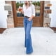 thumbnail image 1 of Pantalones vaqueros finos de cintura alta con microelásticos y pierna ancha para mujer Pantalones finos y de pierna ancha, 1 of 5