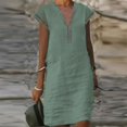 thumbnail image 4 of Lindbes 2024 Nouvelle Robe d'Été pour Femme en Coton et Lin Mode Unie Ajourée à Col en V Mini Robes Femme Décontractée à Manches Courtes Robes Vestido, 4 of 5