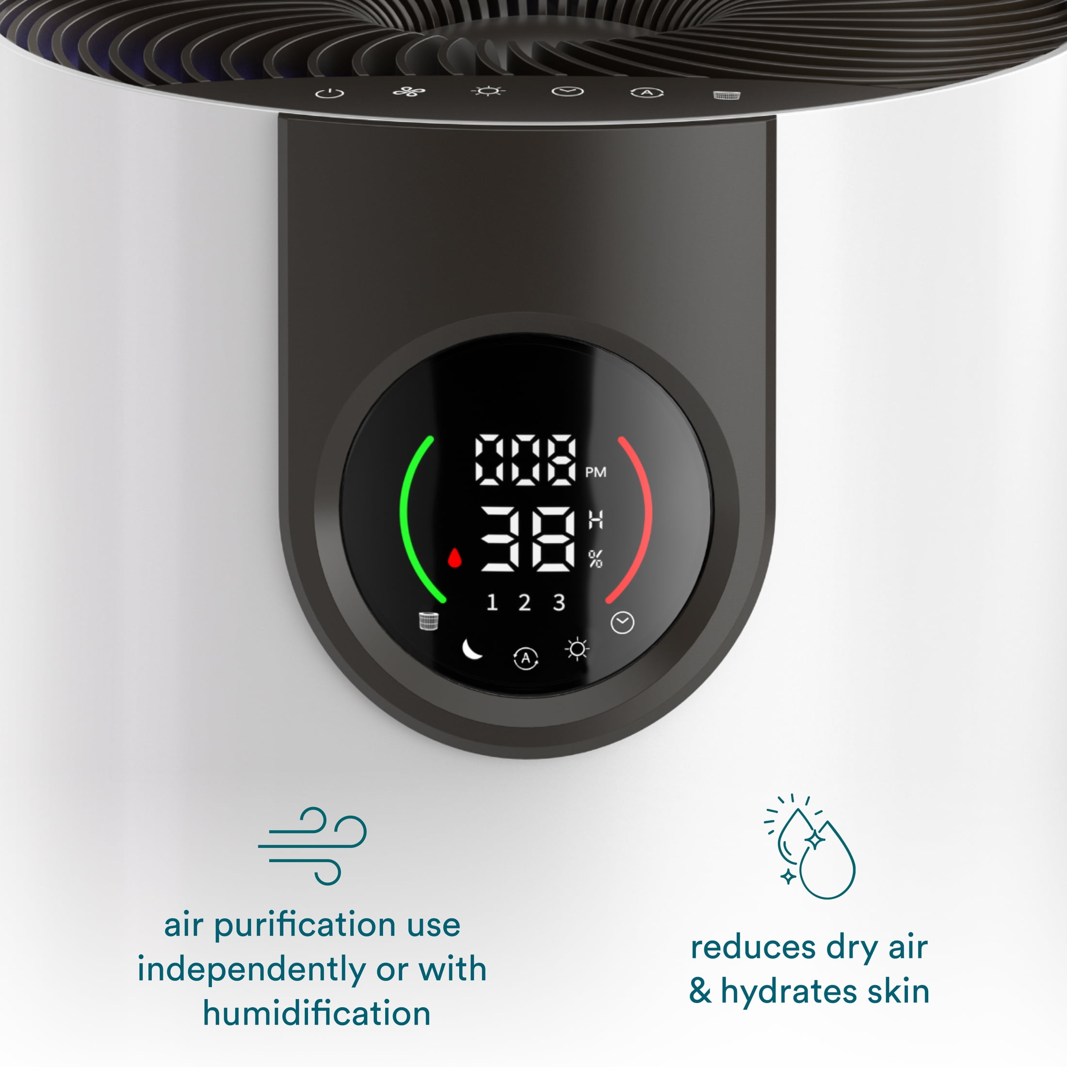 Homedics® 2-in-1 Air Purifier & Humidifier, with Digital Particle Sensor, Color-Coded Indoor Air quality