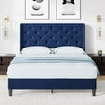 thumbnail image 2 of Yartaka Full Size Bed Frame with Wingback, Upholstered Platform Bed with Diamond Tufted Headboard, Wooden Slats Support, Easy Assembly, Noise-Free, No Box Spring Needed, Dark Blue, 2 of 8