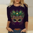 thumbnail image 2 of successthop Plus Size Mardi Gras Clothing for Women Mask Print Casual Oversized Shirt 3/4 Sleeve Blouse Crewneck Outfits, 2 of 5