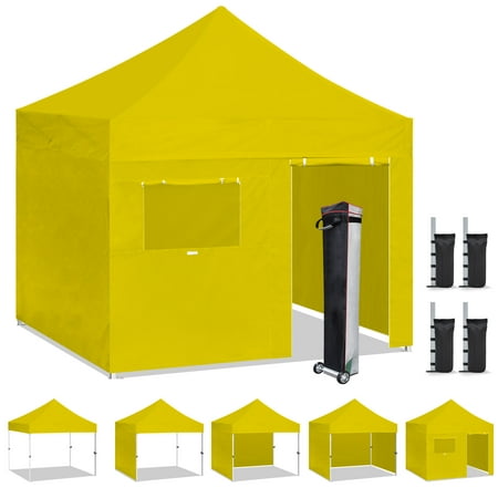 Eurmax Canopy 10' x 10' Sunflower Pop-up and Instant Outdoor Canopy with 4 Zipper Sidewalls