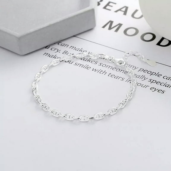 K-KED Real 925 Sterling Silver Bracelet For Women 3.7mm Thin Anchor Link 7.5inch L